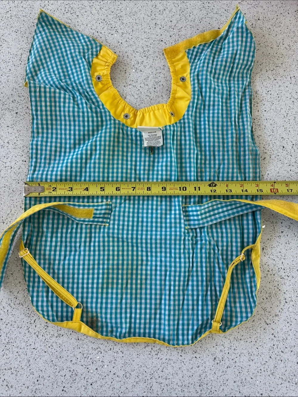 Martha Stewart Yellow exterior and Aqua Gingham lining  dog raincoat.